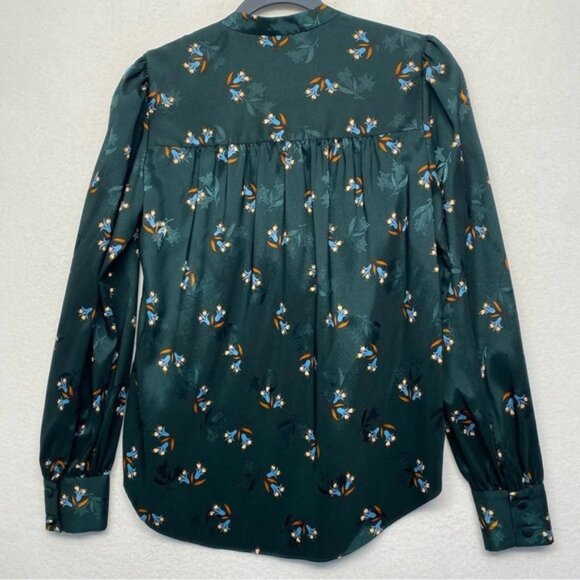 Veronica Beard Abbie Green Floral Blouse 2 Satin - Picture 4 of 10